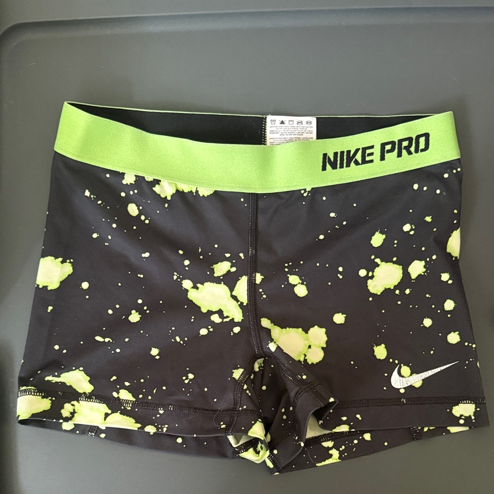 Nike Pro Black and Neon Green Athletic Shorts